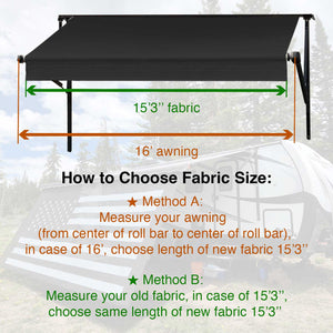 RV Awning Fabric Replacement Camper Trailer Awning Fabric Super Heavy Vinyl Coated Polyester - Solid Black