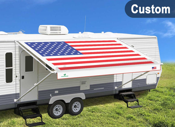 RV Awning Fabric Replacement - USA Flag - Customized Size