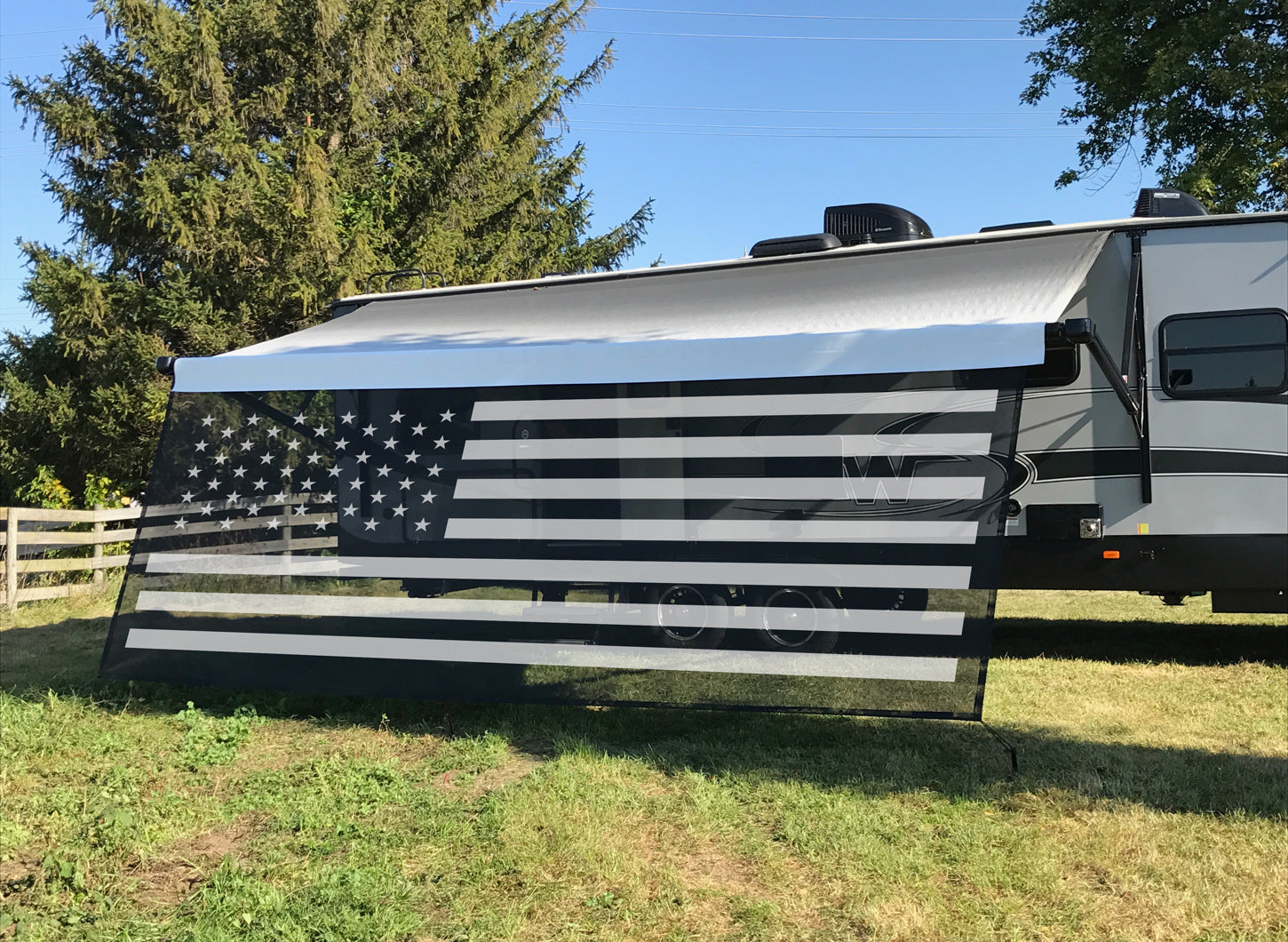 Tentproinc RV Awning Sun Shade Screen ( America Flag ) Black Mesh Suns