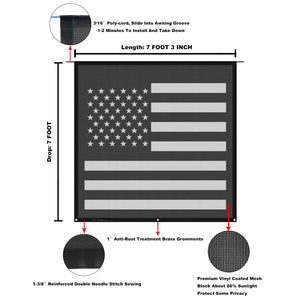 Tentproinc RV Awning Sun Shade Screen  ( America Flag ) Black Mesh Sunshade Camper Trailer Awning Shade Screen UV Blocker Completed Kits