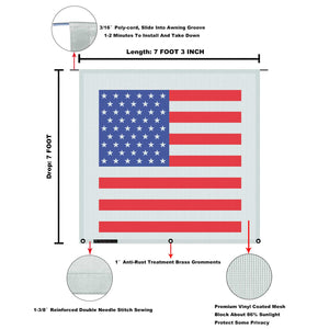 Tentproinc RV Awning Sun Shade Screen ( America Flag ) Gray Mesh Sunshade Camper Trailer Awning Shade Screen UV Blocker Completed Kits