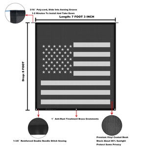 Tentproinc RV Awning Sun Shade Screen  ( America Flag ) Black Mesh Sunshade Camper Trailer Awning Shade Screen UV Blocker Completed Kits