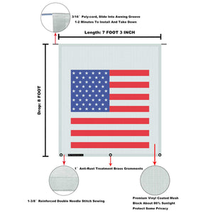 Tentproinc RV Awning Sun Shade Screen ( America Flag ) Gray Mesh Sunshade Camper Trailer Awning Shade Screen UV Blocker Completed Kits