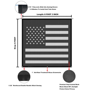 Tentproinc RV Awning Sun Shade Screen  ( America Flag ) Black Mesh Sunshade Camper Trailer Awning Shade Screen UV Blocker Completed Kits