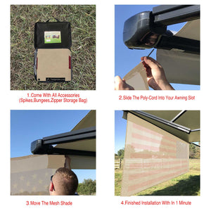 Tentproinc RV Awning Sun Shade Screen (US Flag ) Beige Mesh Sunshade Camper Trailer Awning Shade Screen UV Blocker Completed Kits - Customized