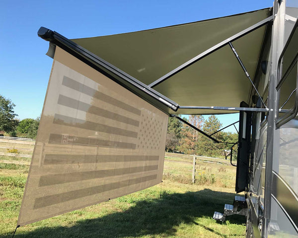 Tentproinc RV Awning Sun Shade Screen (Black Flag ) Beige Mesh Sunshade ...