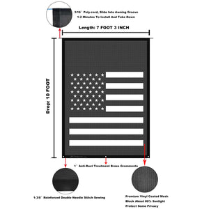 Tentproinc RV Awning Sun Shade Screen  ( America Flag ) Black Mesh Sunshade Camper Trailer Awning Shade Screen UV Blocker Completed Kits