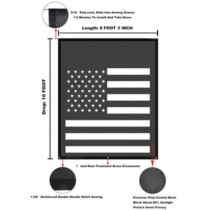 Tentproinc RV Awning Sun Shade Screen  ( America Flag ) Black Mesh Sunshade Camper Trailer Awning Shade Screen UV Blocker Completed Kits