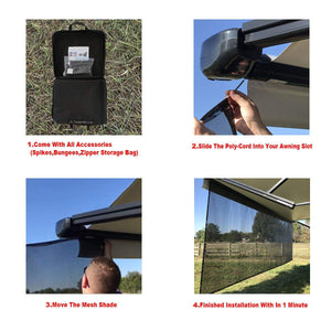 Tentproinc RV Awning Sun Shade Screen Sunshade Complete Kits -Drop 6', 7', 8', 9', 10' -All Length Choose - Black
