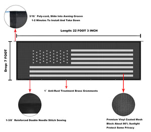 Tentproinc RV Awning Sun Shade Screen  ( America Flag ) Black Mesh Sunshade Camper Trailer Awning Shade Screen UV Blocker Completed Kits
