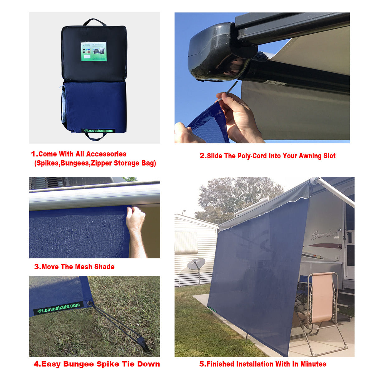 Tentproinc RV Awning Sun Shade Screen Sunshade Complete Kits-Navy Blue